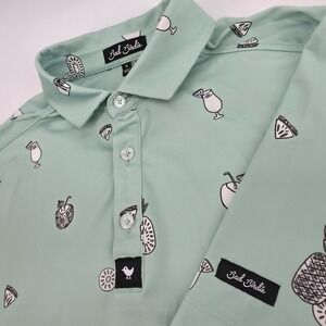 Bad Birdie Mens Golf Polo Shirt Small Mint Green Tropical Fruit Cocktail Print